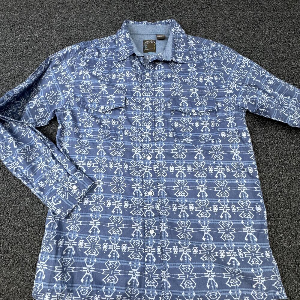 Roper Shirt Mens XL Blue Geometric Long Sleeve Snap Button Up Pocket Casual
